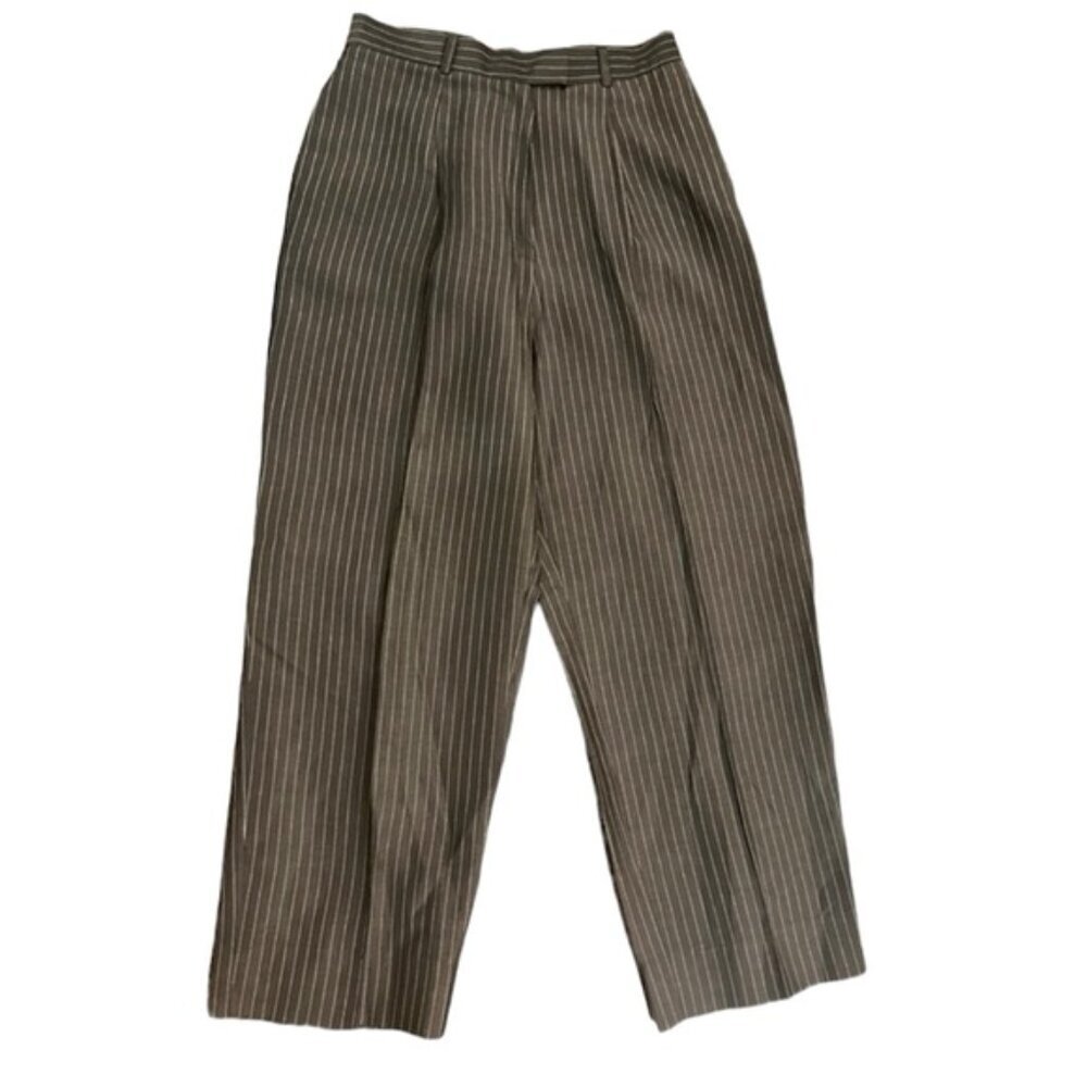 Louben Vintage Linen Wide Leg Striped Dress Pants Lightweight Pockets Minimalist